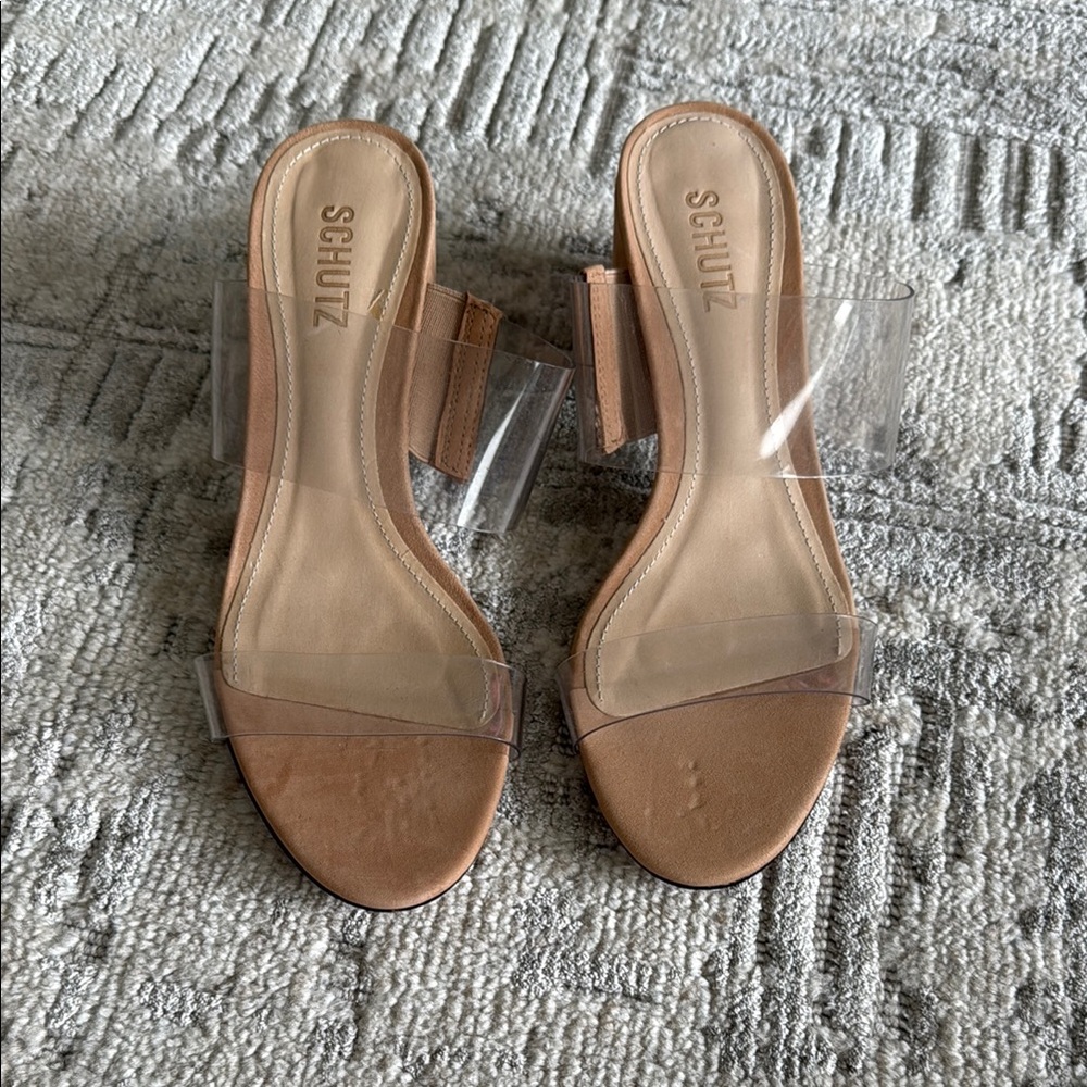 SCHUTZ Tan Slide Sandals Minimalist Design